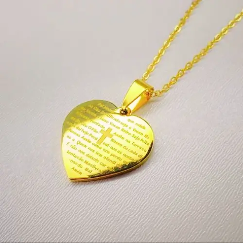 Oferta Corrente Colar Feminino Pai Nosso De Aço Inox
