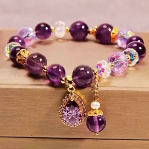 Pulseira Feminina Moderna Ametista Sintética e Zircônias Cúbicas Naturais