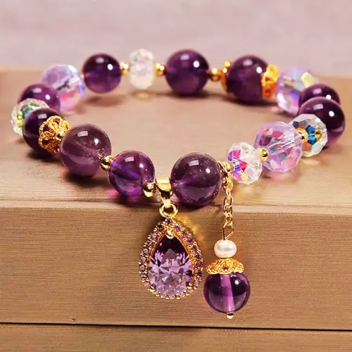 Pulseira Feminina Moderna Ametista Sintética e Zircônias Cúbicas Naturais