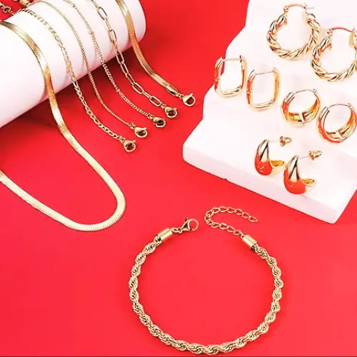 Conjunto de Joias de Ouro 8/9/11 Peças para Mulheres Delicadas – Banhado a Ouro 14K