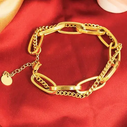 Pulseira Feminina Ajustável Banhada a Ouro 18k com Elos em Cadeia - Pure Gold + Bolsa de Veludo