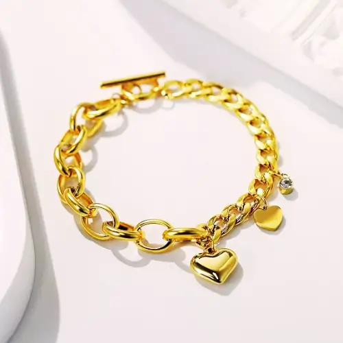 FLORA PULSEIRA OURO FEMININOS PULSEIRA FOLHEADO A OURO 18K COM PINGENTE CORAÇÃO