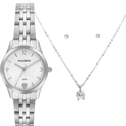 Relógio Mondaine Prata Feminino 32795L0MKNE2K1 Kit Semijoia