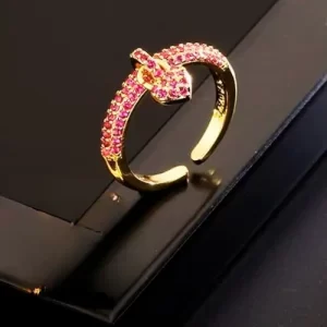 Anel Ajustável Cravejado em Zircônias Rosé