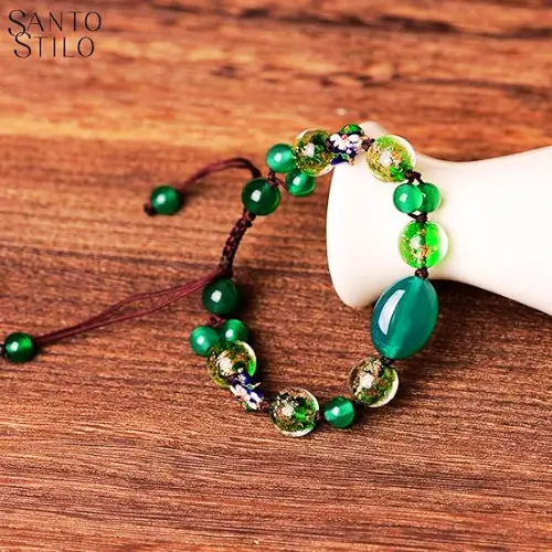 Pulseira Feminina com Pedra Ágata Verde Corda